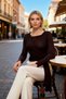 Women's Blouse Regular Fit Crew Neck Long Spanish Sleeve Tie Detail D Solid Color R Rib Knit Knitted - 4