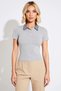 Women's Blouse Fitted Cropped Polo Collar Short Sleeve Corded Fabric Knitted Woven Detailed Half Placket Buttoned Ribbed Knit - 5