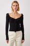Women's Blouse Fitted V-Neck Long Sleeve Ruffle Knitted Rib Knit Plain Pattern Half Placket Buttoned - 5
