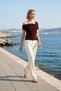 Women's Blouse Slim Fit Asymmetrical Collar Single Short Sleeve Knitted Fabric Ruched Draped Detail Plain Pattern - 3