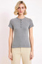 Women's Blouse Fitted Crew Neck Short Sleeve Knitted Plain Melange Half Placket Buttoned Stretchy Structure - 5