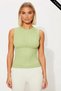 Women's Blouse Fitted Crew Neck Sleeveless Ruched Detail Textured Knitted Fabric Plain Pattern Cropped Cut - 5