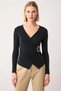 Women's Blouse Double-Breasted Collar Long Sleeve Fitted Mold Glittery Knitted Fabric Plain Pattern Regular with Silver Accessories - 5