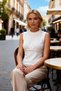 Women's Blouse Fitted Crew Neck Sleeveless Ruched Detail Textured Knitted Fabric Plain Pattern Cropped Cut - 4