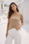 Women's Beige Crew Neck Short Sleeve T-Shirt - 4