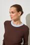 Brown Halter Neck Striped Detail Long Sleeve Knitwear Blouse - 8