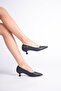 Doss Navy Blue Faux Leather 4 cm Low Heel Pointed Toe Stiletto Women's Shoes - 3