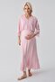 Long Sleeve Lace Piece Nursing Set with Stretchy Viscose Nursing Compartments Maternity Dressing Gown Nightgown Set - 3