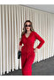 Red Lace Piece Double Knitwear Set - 2602 - 5