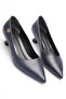 Doss Navy Blue Faux Leather 4 cm Low Heel Pointed Toe Stiletto Women's Shoes - 2