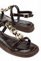 Women's Brown Wrinkled Patent Leather Ankle Strap Buckle Detailed Casual Sandals - 4