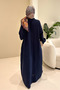 Sahra Half-Buttoned Muslin Dress - Navy Blue - 8