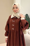Aloura Collared Double Buttoned Muslin Dress - Brown - 5
