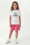 Round Neck Summer Print Detailed Capri Girls' Top and Bottom Set