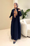 Sahra Half-Buttoned Muslin Dress - Navy Blue - 3