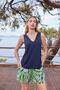 Women's Yaprak Patterned Lace Piece Strappy V-Neck Satin Shorts Set 25070 - 5