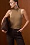 Camel Ribbed Sleeveless Sweater - 5