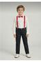 Boys' April 23 October 29 White Long Sleeve Shirt Black Pants Red Suspender Bow Tie Suit