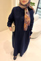 Sahra Half-Buttoned Muslin Dress - Navy Blue - 5