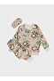 Boy's Cotton Piece Beige Safari Patterned Long Sleeve Pajama Set with Glasses and Band Transitional - 2