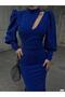 Cobalt Balloon Sleeve Plunging Neckline Glittery Long Evening Dress 583037 - 3
