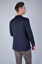 سترة رجالية مريحة باللون الأزرق الداكن منسوج Mono Collar Double شق 4 Drop صوف Blazer - 2