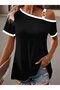 Women's Short Sleeve One Shoulder Open Strap Buckle Detail Viscose Blouse