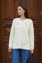 Mini Floral Embroidered Lace-Like Knit Short Knitwear Ecru Cardigan - 2