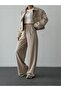 Striped Lettering Detailed Boxer Waist Trousers Beige - 5