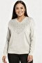 Women's V-Neck Front Glitter Detailed Plus Size Knitwear Blouse - 2