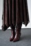 Brown Asymmetrical Cut Velvet Embossed Tulle Skirt - 3