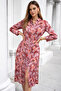 Women's Pink Cotton Satin Buttoned Patterned Long Sleeve Midi Length Premium Dress - 3