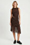 Flok Printed Asymmetrical Tulle Blouse Skirt Set Lcr0117 Brown - 4