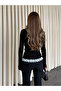 Black Mock Neck Lace Detailed Cardigan - 2726 - 6