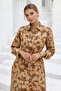 Women's Beige Cotton Satin Buttoned Patterned Long Sleeve Midi Length Premium Dress - 5