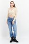 Women Surplice Neck Long Sleeve Ribbed Top, Beige - 3
