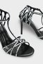 Women's Oval Toe Stone Detailed Casual Heeled Shoes with Cage Detail on the Back Alessi Black - 3