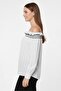 Women Straight Across Long Sleeve Stripe Blouse, White - 4