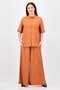 Women 2 Pieces Pointed Collar Short Sleeve Textured Shirt And Palazzo Pants Set, Rust