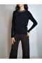 Women's Black Stone-Collared Zero-Collar Tricot Sweater Yy101328 - 2