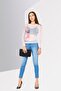Jeans Women Round Neck Long Sleeve Graphic Print Top, White - 4