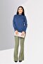 Women Spread Collar Long Sleeve Plain Shirt, Blue - 2