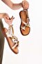 Genuine Leather Vaketa Flip Flops with Decorations Sandals Crm.305 Mink - 4