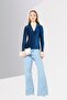 Women Surplice Neck Long Sleeve Metallic Blouse, Blue - 2