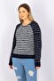 Women Round Neck Longsleeve Stripe Top, Black Combo