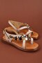 Genuine Leather Vaketa Flip Flops with Decorations Sandals Crm.305 Mink - 3