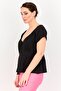 Women V-Neck Short Sleeve Textured Blouse, Black - 2