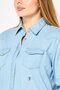 Women Slim Fit Washed Long Sleeves Denim Shirt, Blue - 3