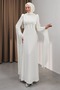 Ecru Sleeve Detail Fish Model Stone Evening Dress
