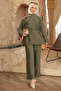 Khaki Embroidered Waist Drawstring Tunic and Trousers Set - 2